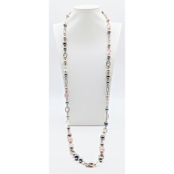 Signed Premier Design Silver Tone Beaded Faux Pearl 48" Necklace - Picture 1 of 6